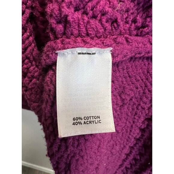 Purple Short-Sleeve Knit Cardigan Sweater With Button Front & Cable Details  XL - Picture 4 of 6